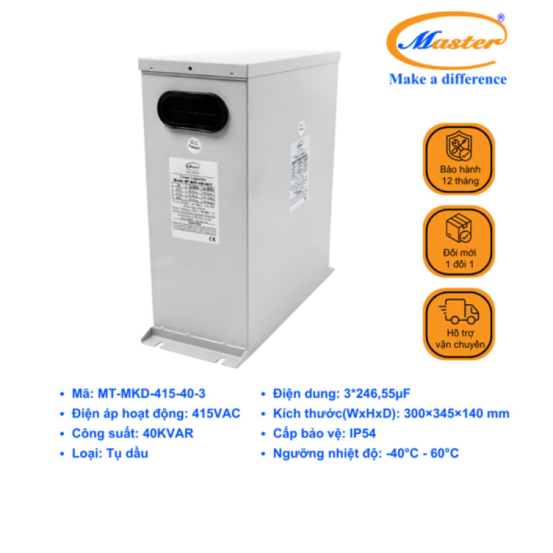 Tụ Bù Chống Cháy Nổ Master 3P 40KVAR 415VAC- LOẠI DẦU, IP54