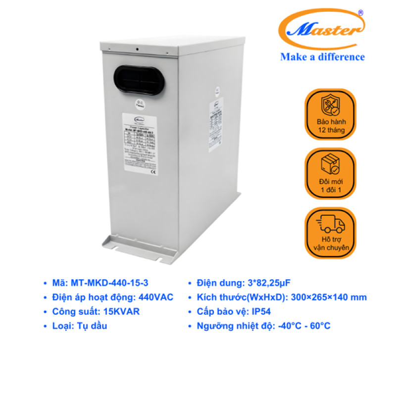 Tụ Bù Chống Cháy Nổ Master 3P 15KVAR 440VAC- LOẠI DẦU, IP54
