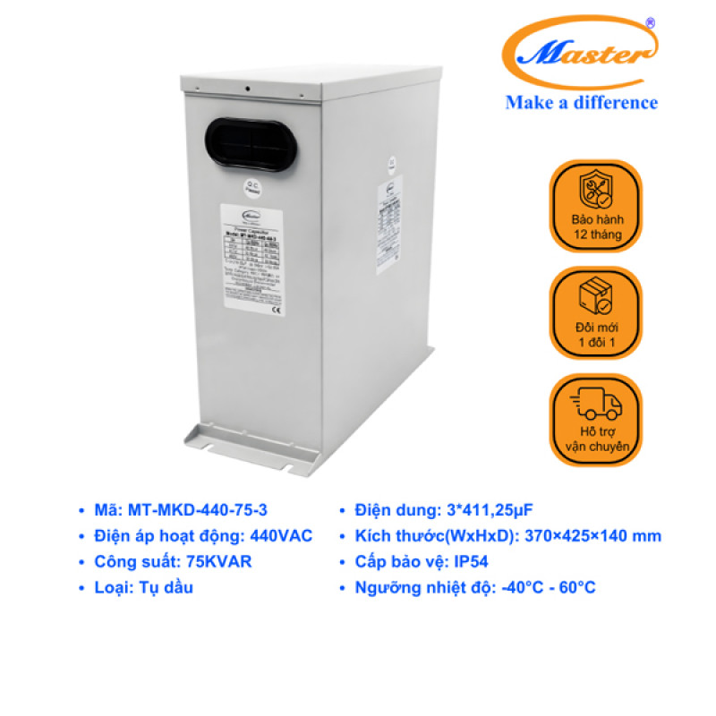 Tụ Bù Chống Cháy Nổ Master 3P 75KVAR 440VAC- LOẠI DẦU, IP54