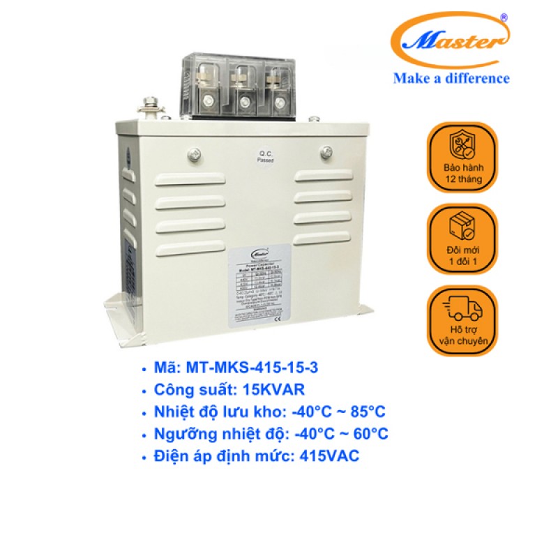Tụ Bù Chống Cháy Nổ Master Vuông Loại Khô 3P 15KVAR 415VAC