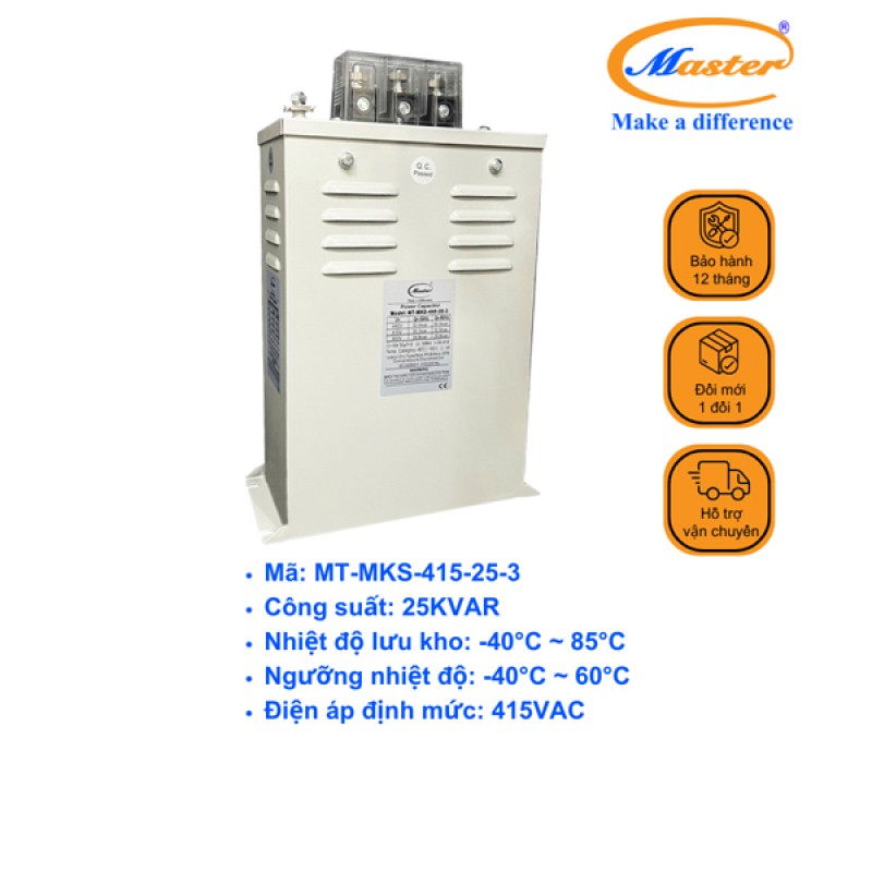 Tụ Bù Chống Cháy Nổ Master Vuông Loại Khô 3P 25KVAR 415VAC
