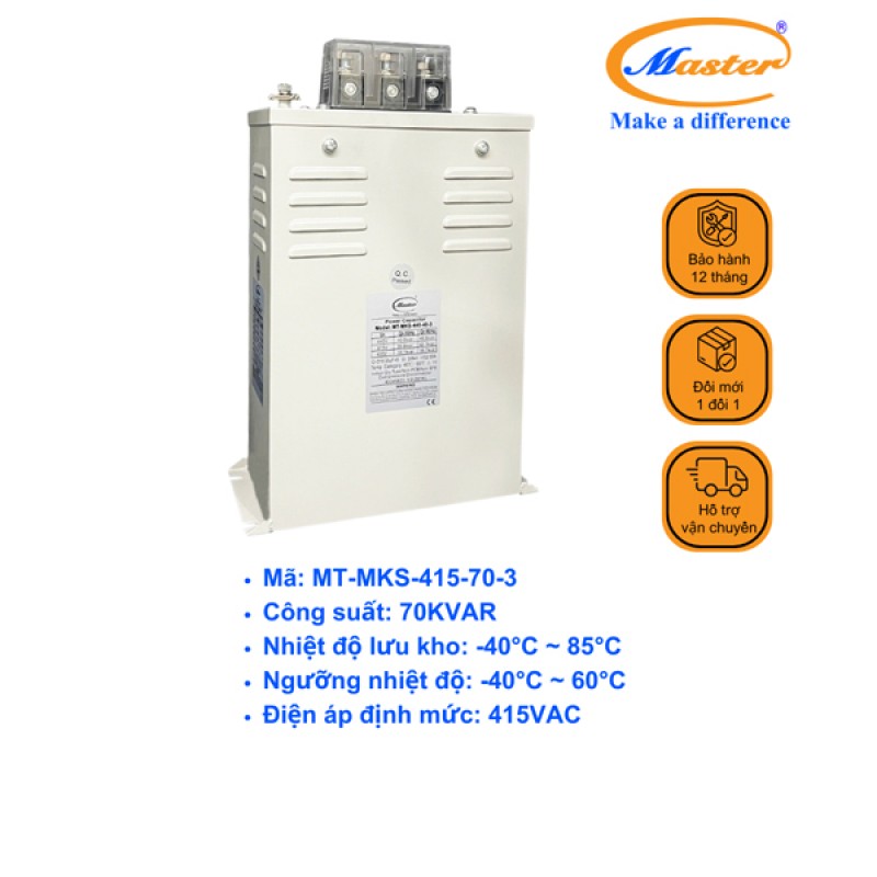 Tụ Bù Chống Cháy Nổ Master Vuông Loại Khô 3P 70KVAR 415VAC