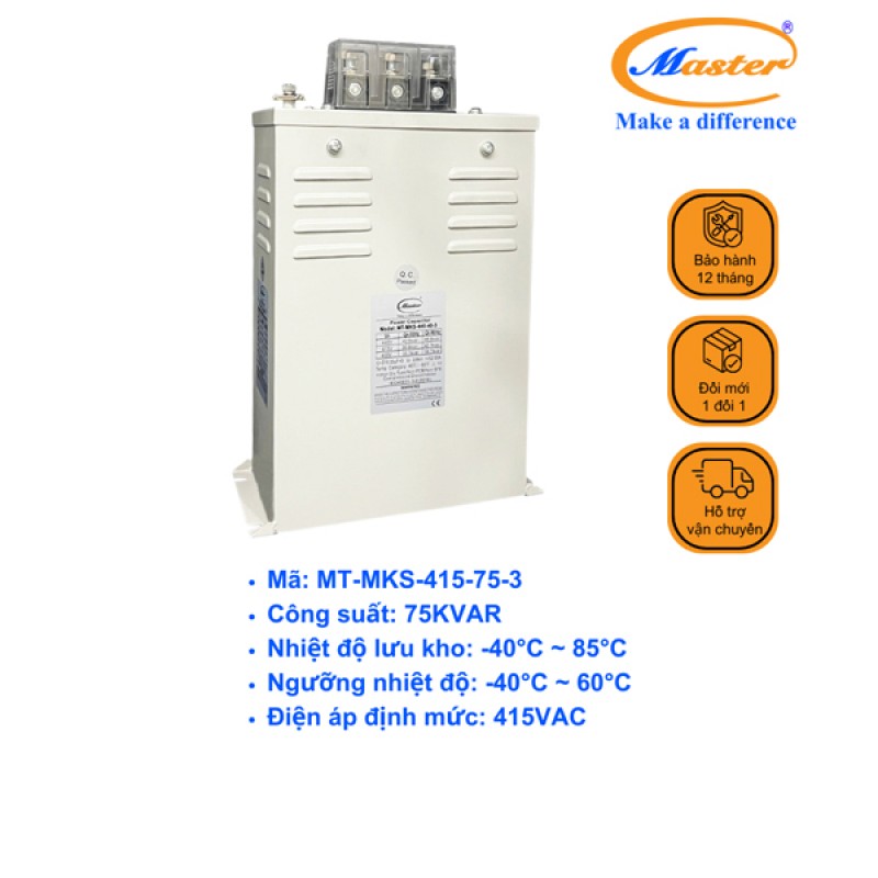 Tụ Bù Chống Cháy Nổ Master Vuông Loại Khô 3P 75KVAR 415VAC