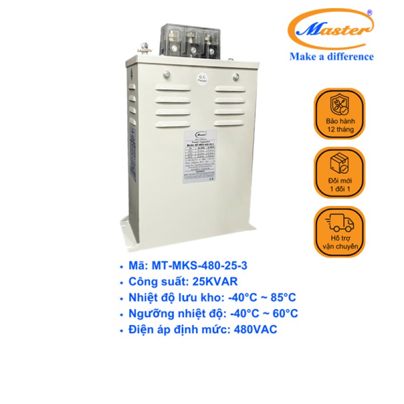 Tụ Bù Chống Cháy Nổ Master Vuông Loại Khô 3P 25KVAR 480VAC