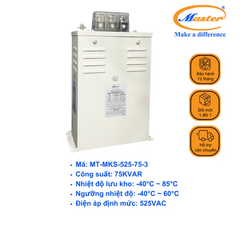 Tụ Bù Chống Cháy Nổ Master Vuông Loại Khô 3P 75KVAR 525VAC