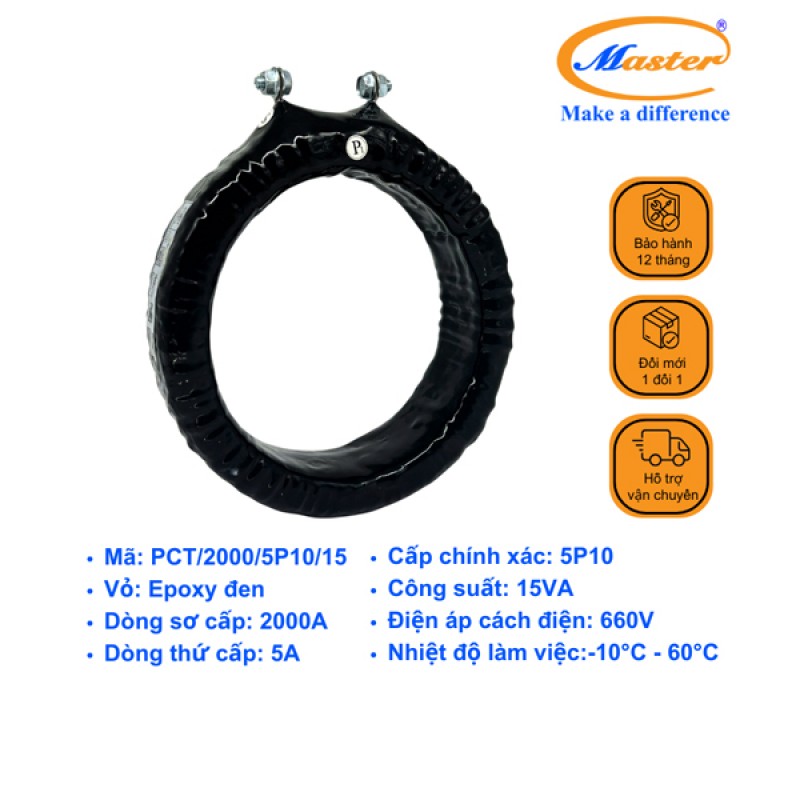Biến Dòng Bảo Vệ PCT 2000/5A 5P10 15VA Master - Đúc Epoxy Tròn Đen
