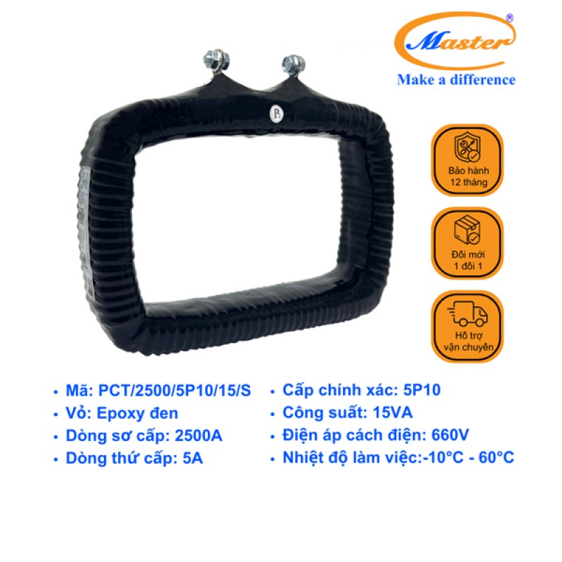 Biến Dòng Bảo Vệ PCT 2500/5A 5P10 15VA Master - Đúc Epoxy Vuông Đen