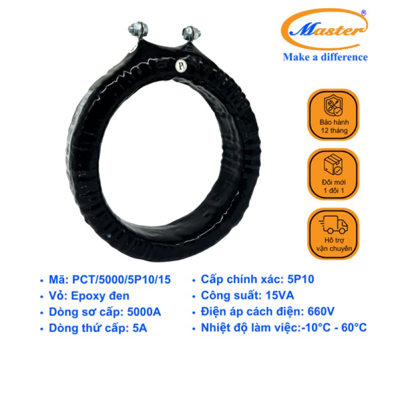 Biến Dòng Bảo Vệ PCT 5000/5A 5P10 15VA Master - Đúc Epoxy Tròn Đen