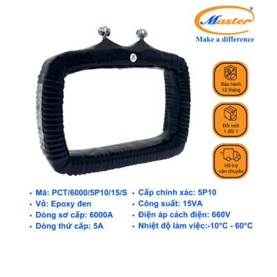 Biến Dòng Bảo Vệ PCT 6000/5A 5P10 15VA Master - Đúc Epoxy Vuông Đen