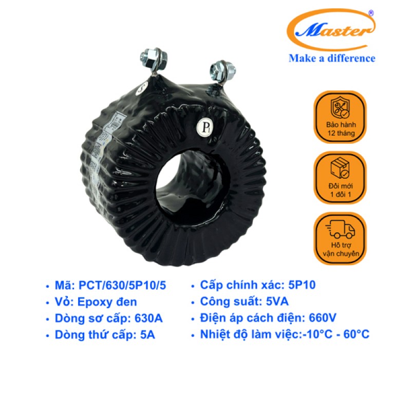 Biến Dòng Bảo Vệ PCT 630/5A 5P10 5VA Master - Đúc Epoxy Tròn Đen