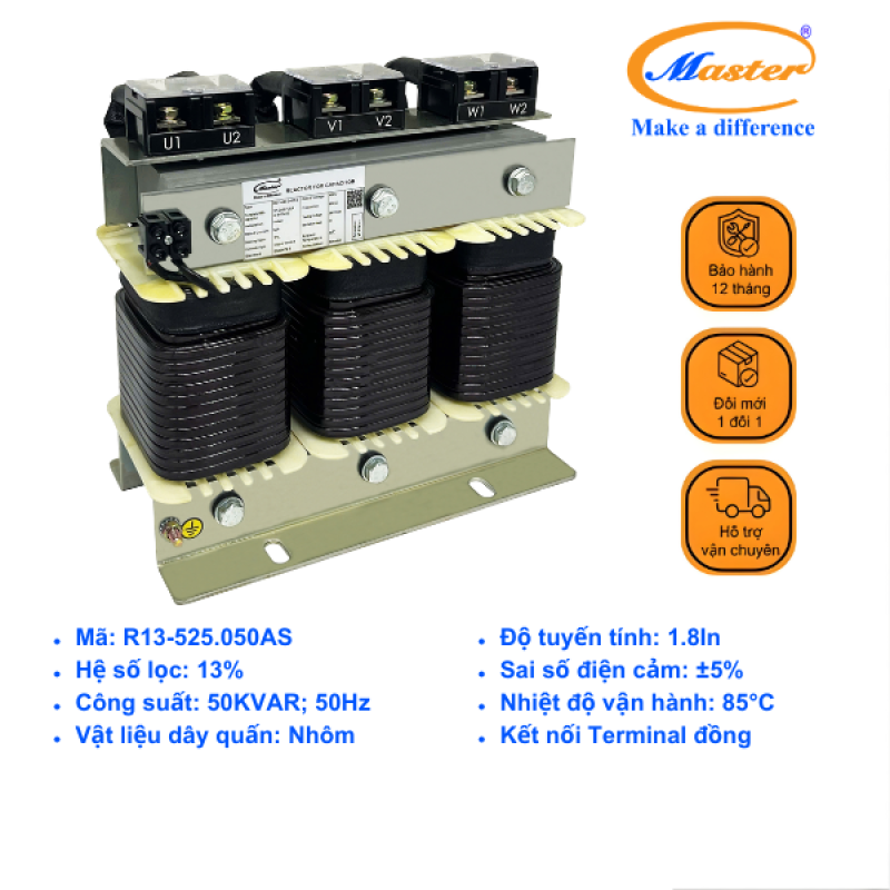 Cuộn Kháng 13% Cho Tụ Bù 3P 50KVAR 525VAC Master